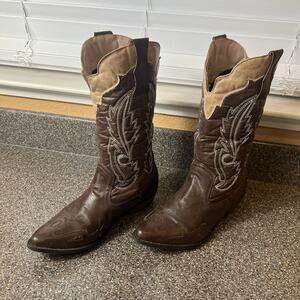 Coconuts Womens 8.5M Western Cowboy Boots Brown Paisley Faux Leather Pointed Toe
